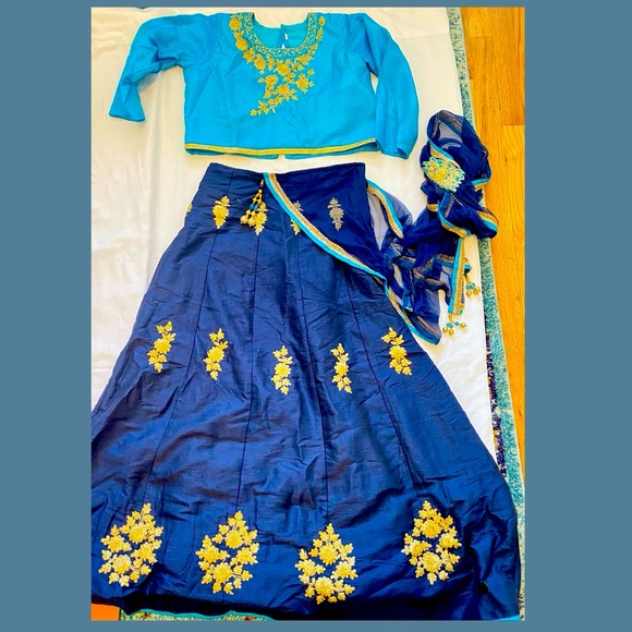 Turquoise Blue & Navy blue Lehenga - Picture 1 of 2
